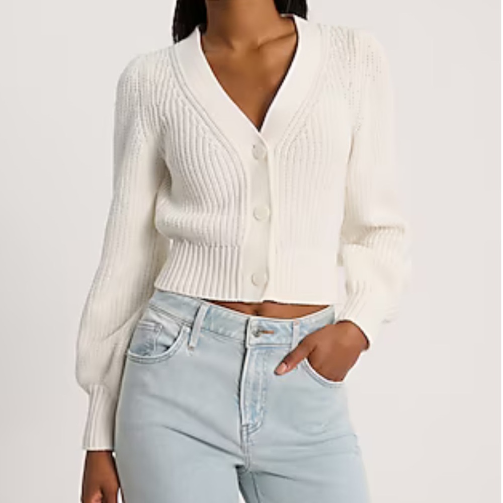 Express Ribbed Balloon Sleeve Button Front Cardigan